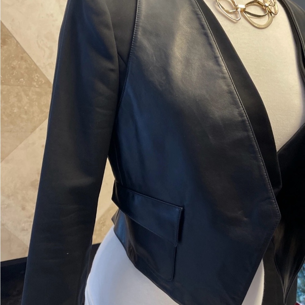 GIANNI VERSACE Leather Top Vest Jacket SZ40 Italy 6 USA Bolero 90s woman’s black - Picture 6 of 16